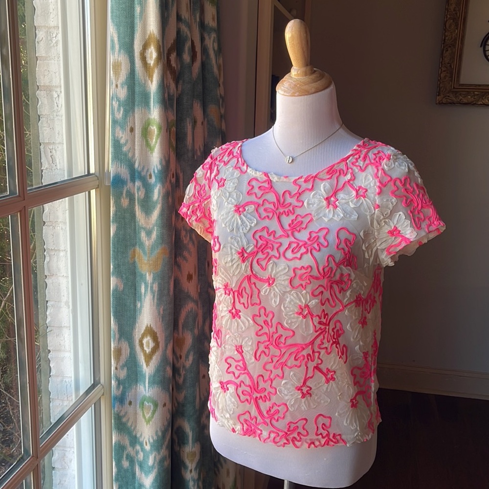 Anthropologie Meadow Rue neon pink top